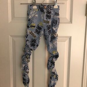 Like an Angel Girl’s Gathered Leg Light Blue Graffiti Queen Print Pants 10 12